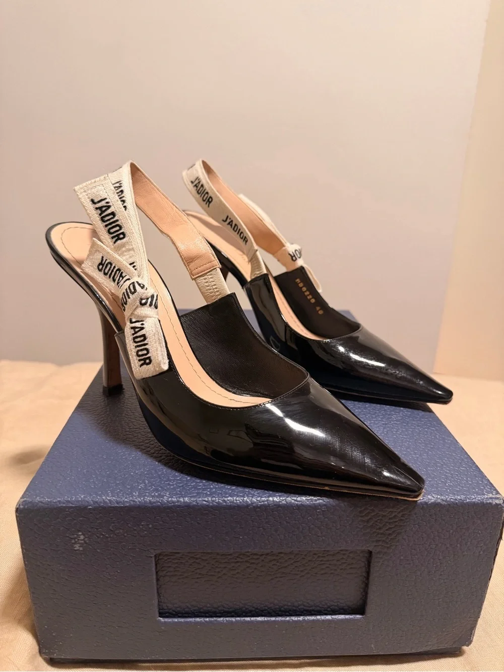 Christian Dion Black Patent Leather Slingback Pumps